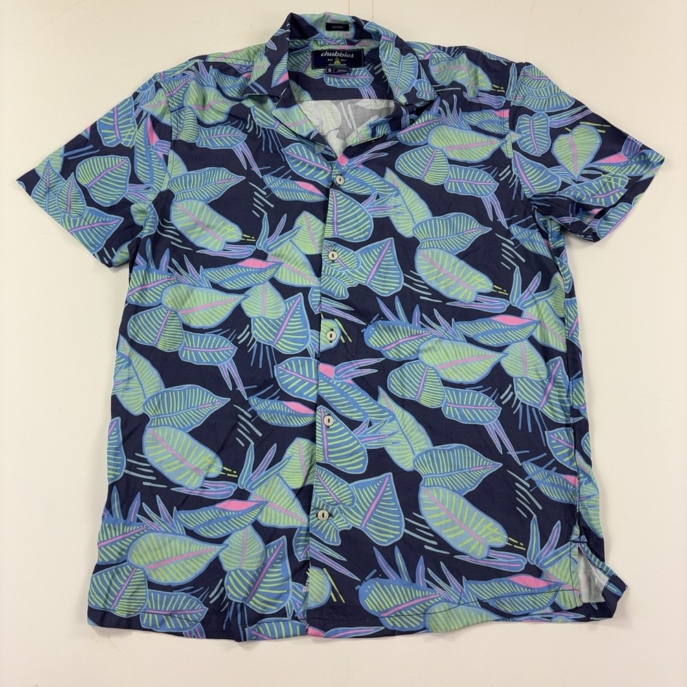 Chubbies Shirt Mens Small Blue Tropical Leaf Hawaiian Short Sleeve Button Up